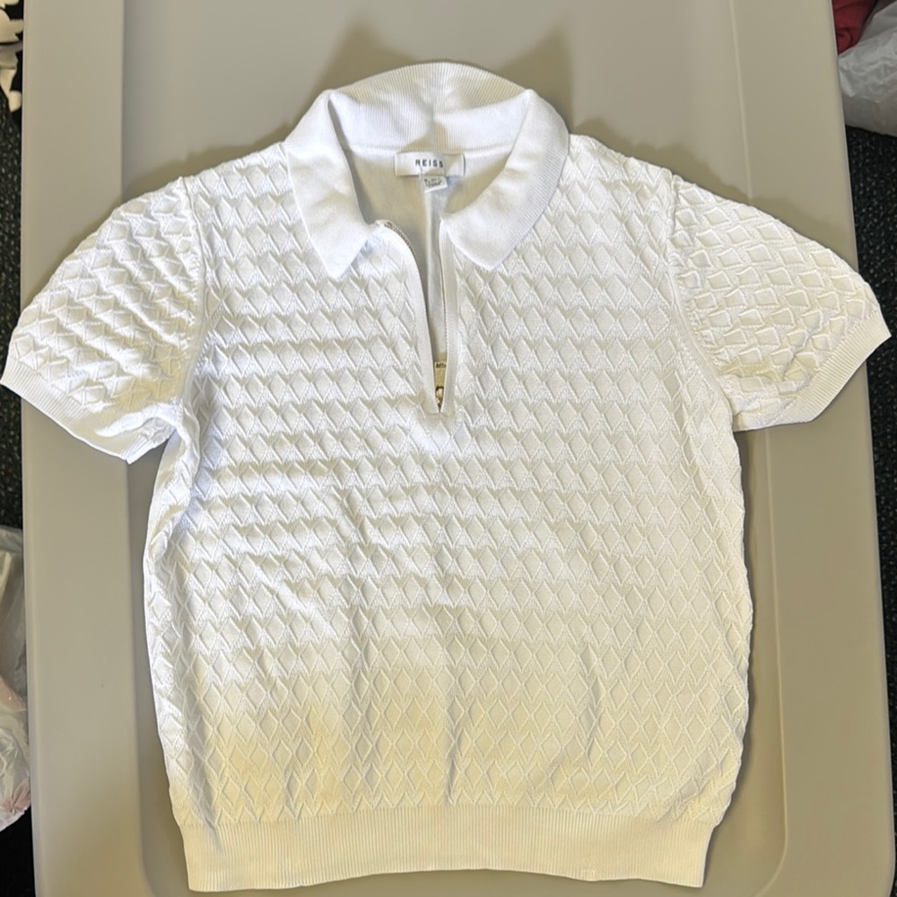 Reiss White Textured Polo Shirt with Classic Collar